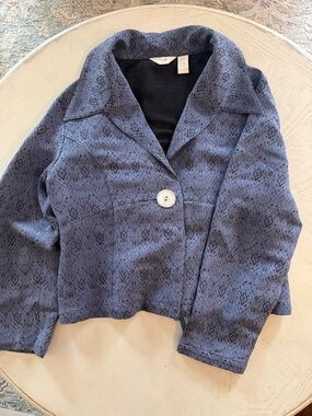 J. Jill Blue Silk Blend Cropped Blazer Cinched Back with Single Button MP EUC